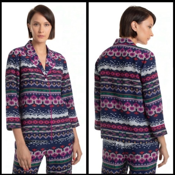 NWT TRINA TURK Ira 3 100% Silk Pajama Style Top ~ Fairisle Print small reg $145 - Picture 3 of 10